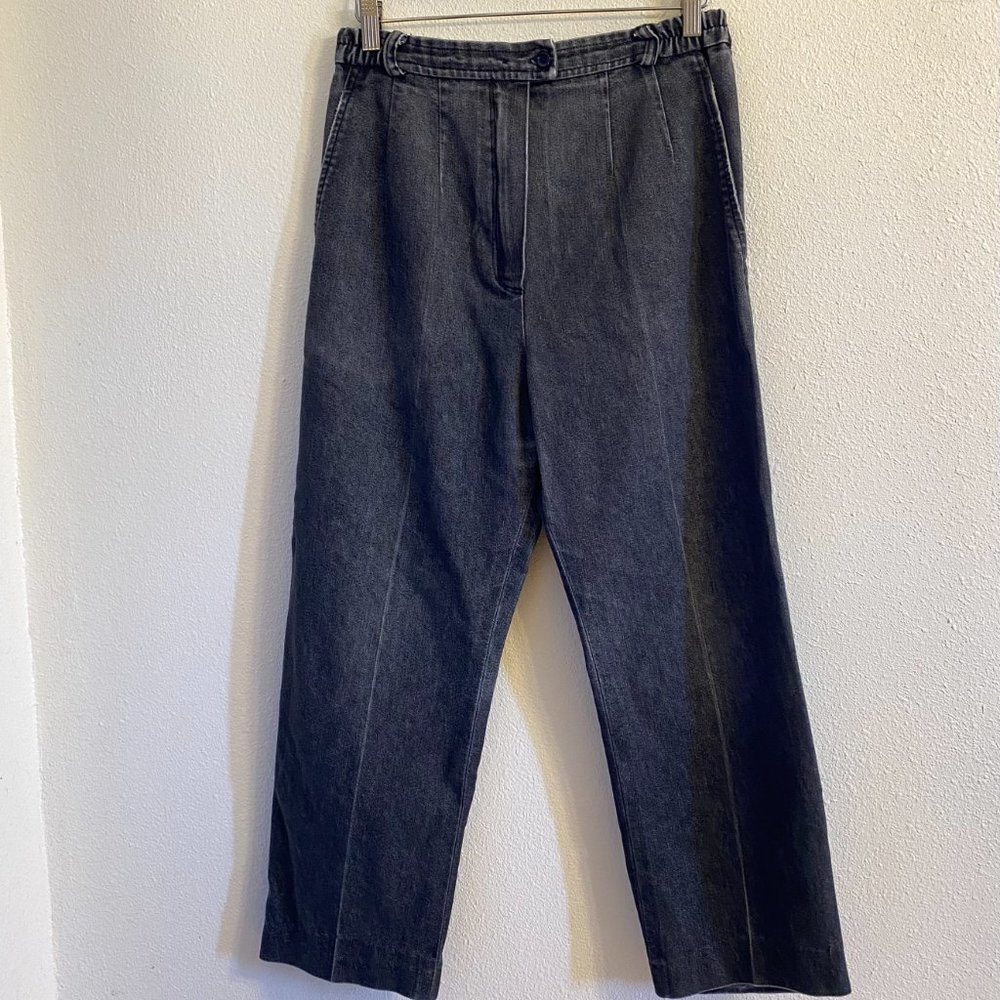 Black Wide Leg Cropped Loose Fitted Denim Small